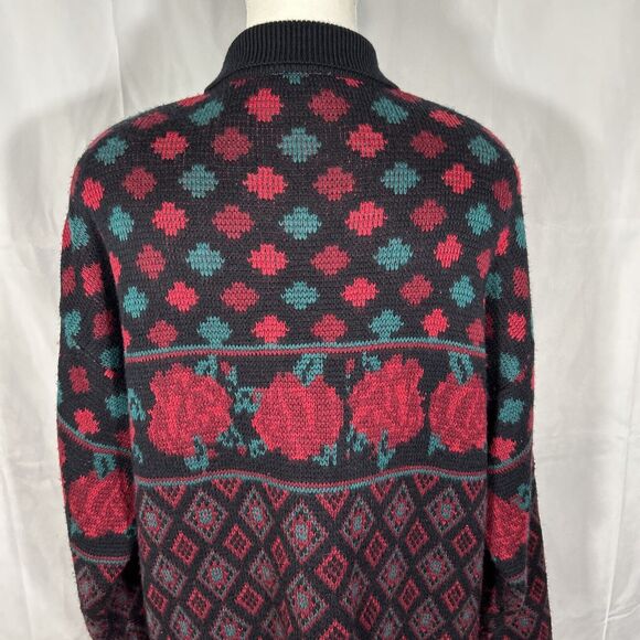 Crazy Horse Vintage Floral Rose Sweater -Black, Red - Women's Size Large? - Picture 7 of 15